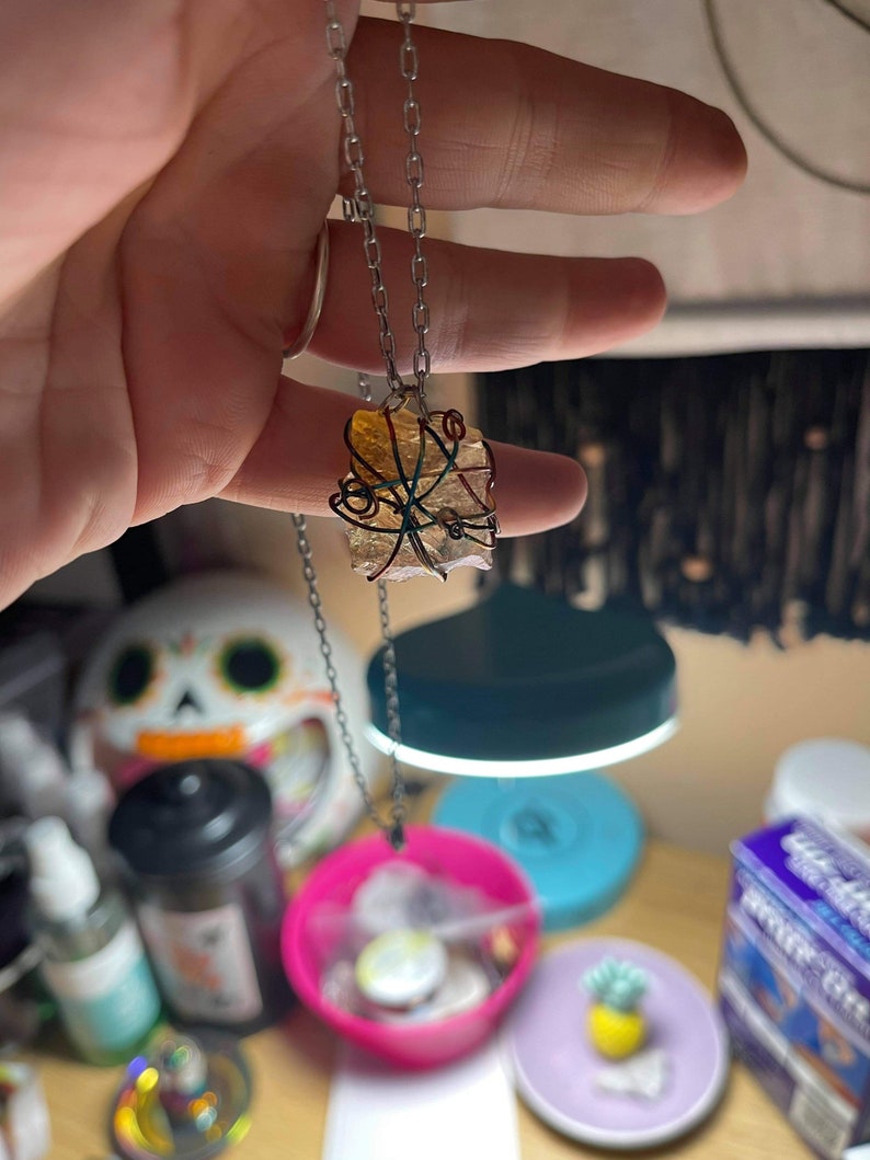 Raw Citrine Wire Wrapped Necklace