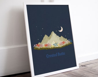 Crested Butte Colorado Wall Art / Mountain Wildflowers Drawing Illustration / Colorado Wall Art / Colorado Home Decor / Wildflower Capital