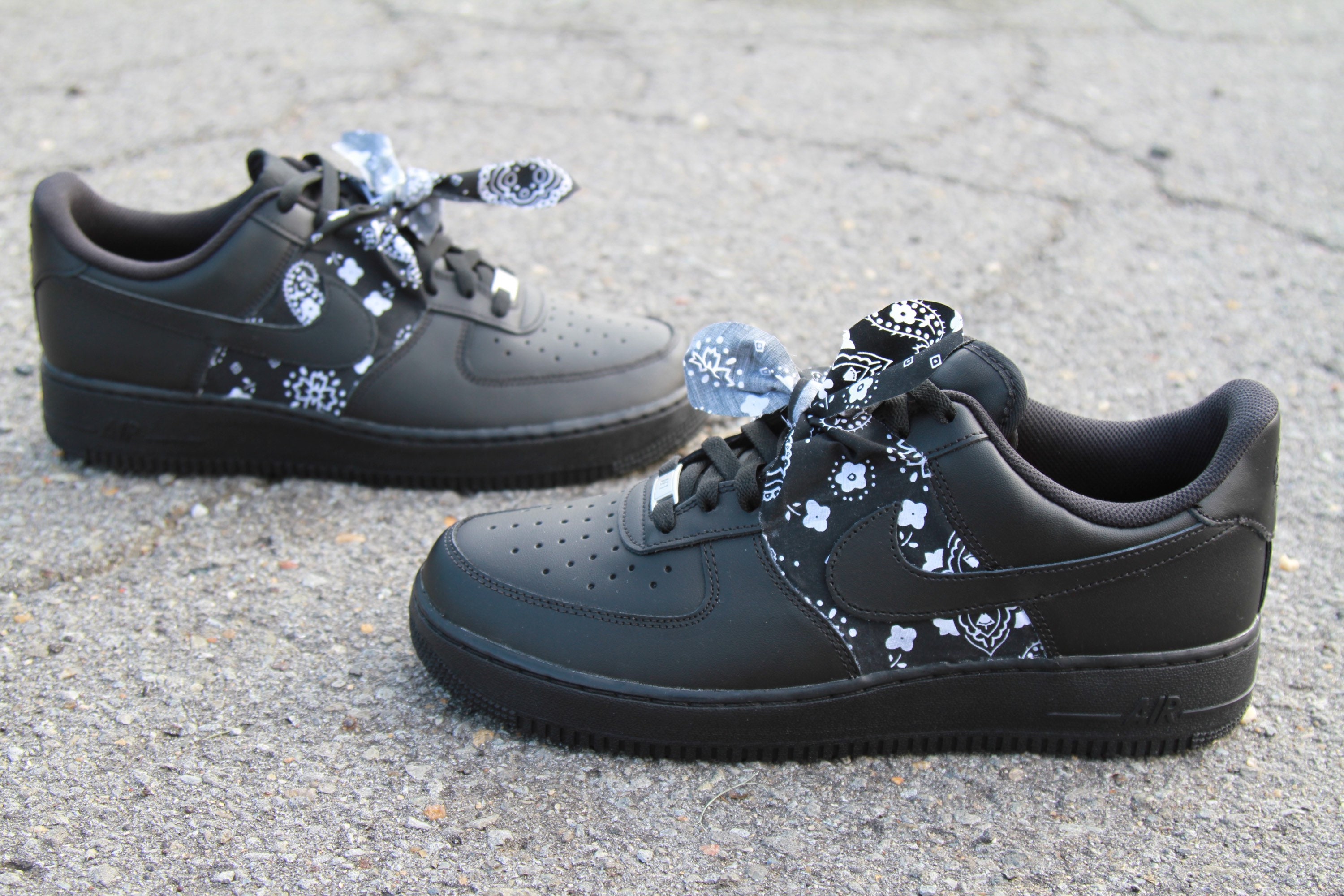 Custom Hand Painted Black Bandana Drip Nike Air Force 1 Low – B