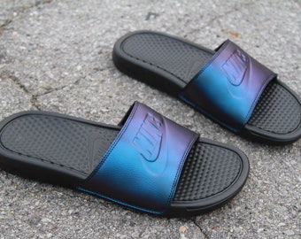 blue nike slides