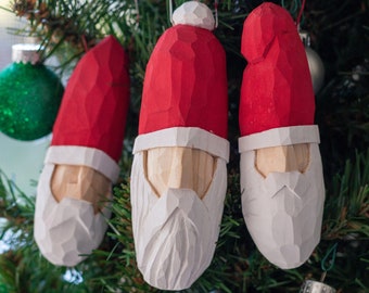 Hand Carved Christmas Santa Ornament, Variety 3-Pack