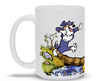 Australian Shepherd "Best Friend" Mug In The Style Of Calvin And Hobbes