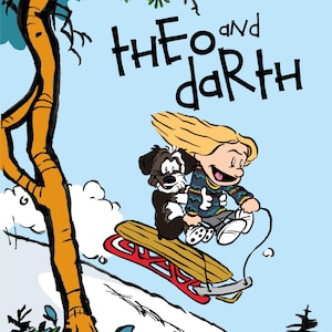 Trineo personalizado de Calvin & Hobbes: retrato a partir de tus fotos, ilustración original con pinceladas elegantes, regalo personalizado para tu familia o mascota