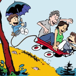 Carro de Calvin & Hobbes personalizado: retrato a partir de tus fotos: ilustración original con pinceladas elegantes: regalo personalizado para tu familia o mascota