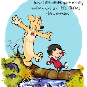 Rainbow Bridge Pet Portrait Calvin & Hobbes-Style - Custom Dog or Cat Memorial Artwork From Your Photos - Hand Drawn Original Illustration