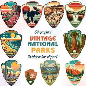 Vintage 63 USA National parks SVG, Retro National parks Tutti i parchi nazionali degli Stati Uniti d'America, National Park Service, uso commerciale