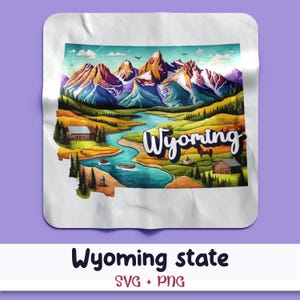 Clipart aquarelle de l'État du Wyoming, belles montagnes du Wyoming, Wyoming grands tetons des cliparts, État d'origine du Wyoming, SVG et PNG, usage Commercial
