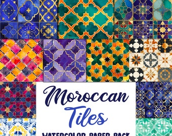 Aquarel clipart van Marokkaanse tegels: Marokkaans mozaïek, Marokkaanse patronen, Marokkaanse zellige (digitale download)