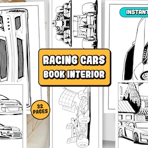 Racing Car Coloring Pages, motor racing, auto racing coloring pages, speeding cars, car racing for kids, Instant download