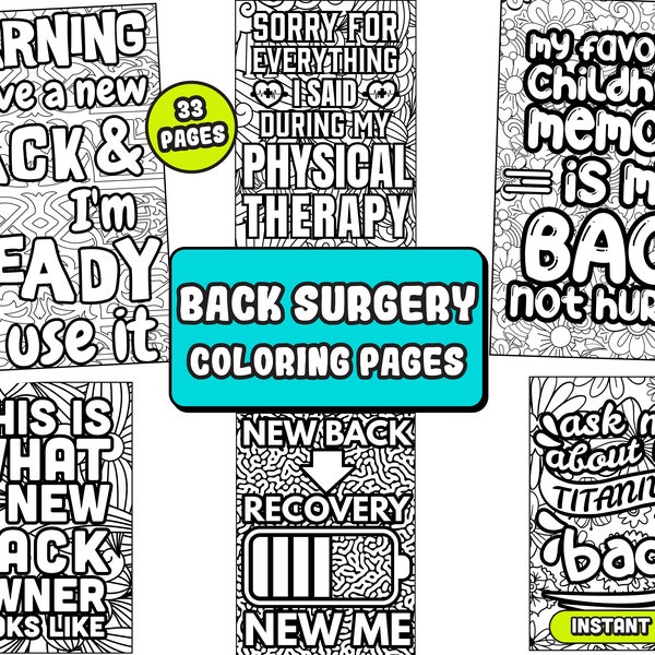 Funny back surgery Coloring Pages, funny Speed Recovery Gift | 33 illustrations | Ready for book publishing, instant download ( Source file)