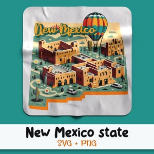 Staat New Mexico aquarel clipart, prachtige adobe gebouwen New Mexico, kaart staat New Mexico, huis New Mexico, SVG & PNG, commercieel gebruik