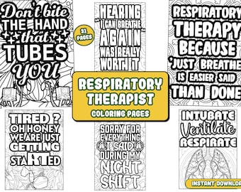 Funny Respiratory Therapist Coloring Pages, sarcastic RT Gift | 31 illustrations | Ready for publishing, Instant download ( Source file)