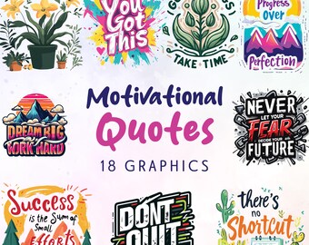 Motivational Quotes Clipart: Inspirational phrases, Affirmation quotes, positive sayings (18 Graphics, SVG and PNG )