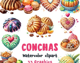 Clipart de Conchas Mexicanas em Aquarela: Pan Dulce Designs (33 PNG, SVG)