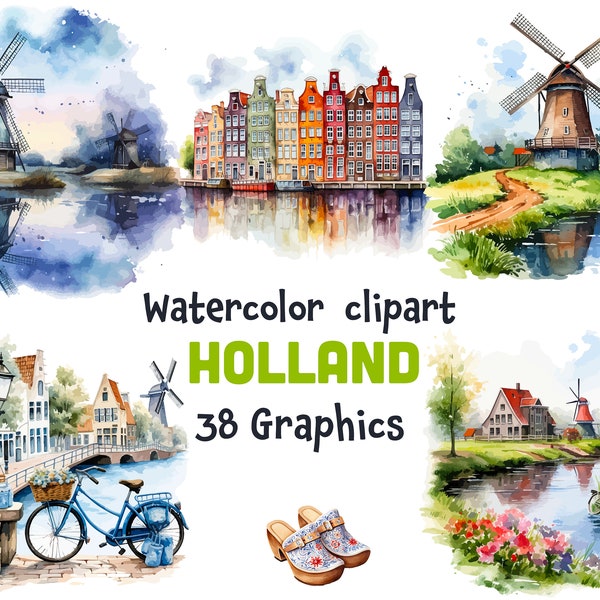 Holländische Aquarell Clipart, Niederlande Clipart, Holland Reise, Tulpen, 38 SVG, 38 PNG | Ausgangsdatei | Digitaler Download | Kommerzielle Nutzung