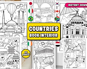 Countries Coloring Pages: World Travel Illustrations (Digital Download)