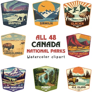 Canada National Parks Watercolor Clipart: 48 SVG & PNG Designs