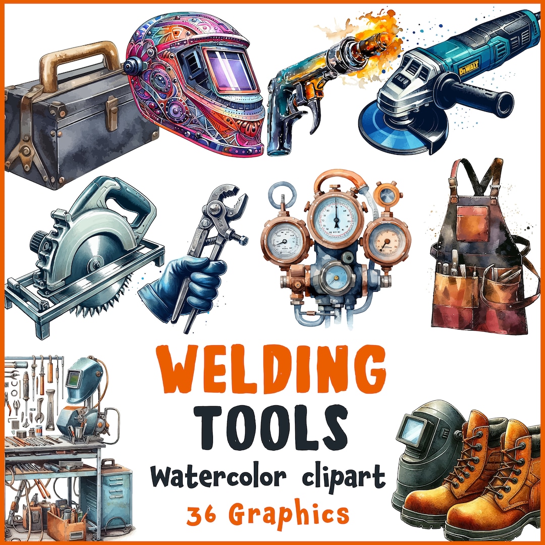 Watercolor Welding Tools Clipart Bundle, Digital Download Printables