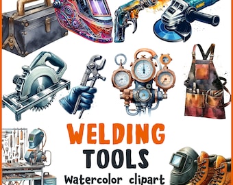 Aquarell Schweißer Werkzeuge Clipart: Schweißerwerkzeuge, Metallarbeiter, Schweißausrüstung, 36 PNG, SVG Grafiken (digitaler Download)