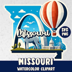 Missouri State Watercolor Clipart, United States of America, Missouri State map,  SVG and PNG, Transparent background, Commercial Use