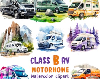 Class B RV Motorhome Watercolor Clipart, Class B Small Motorhome Van , 32 graphics (Transparent background )| Source file | Commercial Use