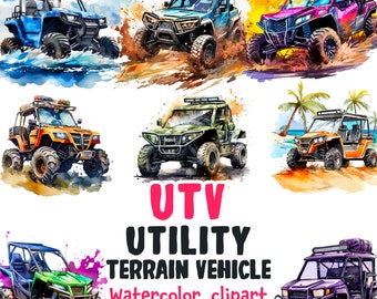 Watercolor UTV Clipart: Off-Road Vehicle, Utility vehicle, Utv artwork, all terrain vehicle Graphics (36 SVG, 36 PNG)
