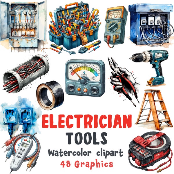 Electrician Tools and Equipments Watercolor Clipart,Electrical Clipart, Multimeter 48 SVG, 48 PNG, transparent background | Commercial Use