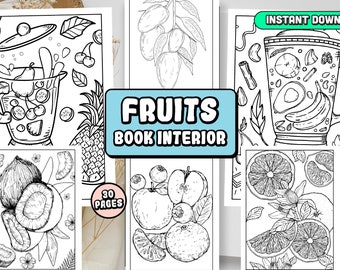 Fruits Coloring Pages for Kids: 30 Illustrations (Commercial Use) (Digital Download)