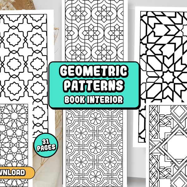 KDP Geometric Patterns Coloring Pages , Ready to use for book publishing, instant download ( editable source file) | Commercial use