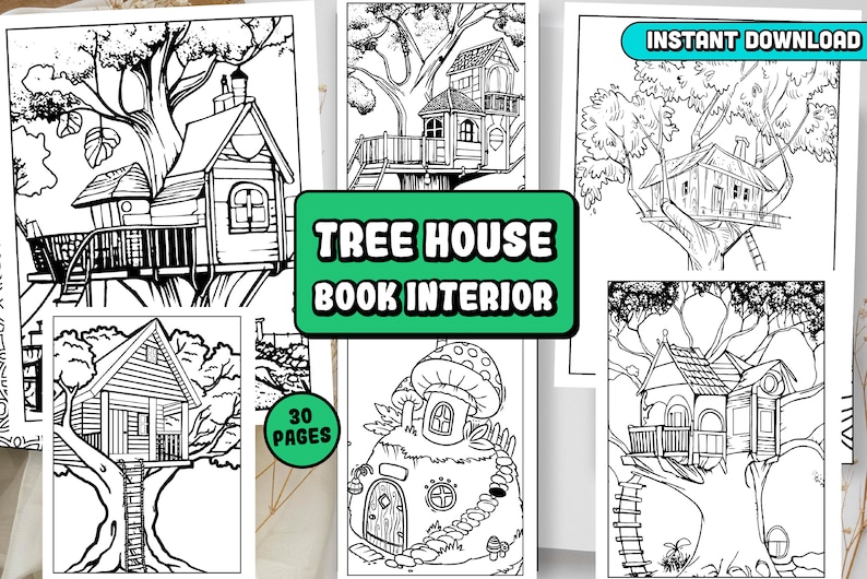 Tree House Coloring Pages: 30 Detailed Illustrations (instant Download ...