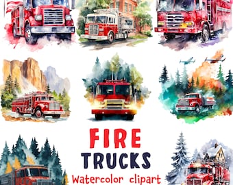 Camión de bomberos en acuarela: 44 gráficos PNG y SVG (uso comercial)