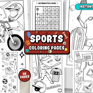Sports Coloring Pages for Kids, Sports activity book, printable coloring pages, football coloring book | 8.5 x 11 Inches | instant download