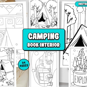 Camping Coloring Pages: 34 Kids Adventure Illustrations (Digital Download)