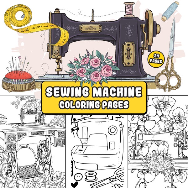 Sewing machines Coloring book, old sewing machine, sewing lover gift 34 PNG, Ready to use for book publishing, instant download, source file