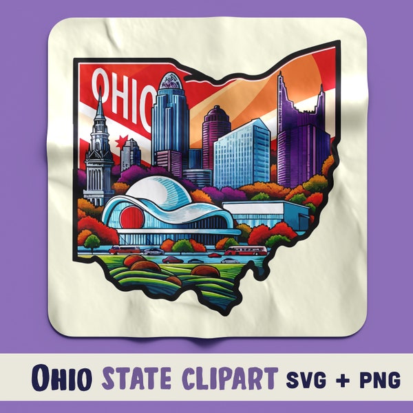 Ohio State Watercolor Clipart, Beautiful Ohio Landmarks, Ohio Clipart, Ohio State map, SVG and PNG Transparent background | Commercial Use