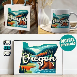 Oregon Watercolor Map Clipart: Beaver & Landmarks (PNG, SVG)