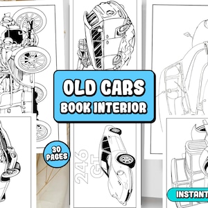 Vintage Cars Coloring Book: Retro Illustrations (Digital Download)