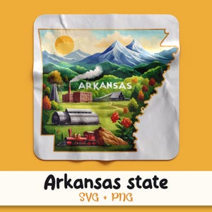 Staat van Arkansas aquarel clipart, prachtige meren van Arkansas, clipart van Arkansas, kaart van Arkansas, staat Arkansas Home, SVG & PNG, commercieel gebruik