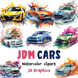 JDM 車 水彩画 クリップアート、日本車 昇華、日本チューナー車 ドリフト 38 SVG、38 PNG | 透明な背景 | 商用利用