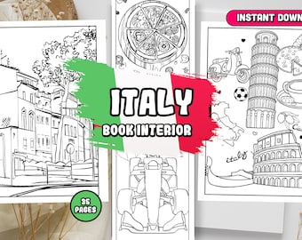 Dibujos para colorear de Italia: Lugares emblemáticos de Italia, gastronomía italiana (descarga digital)
