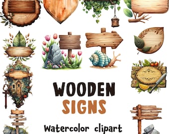 Watercolor Wooden Sign Clipart: wood signs, 56 PNG & SVG Graphics