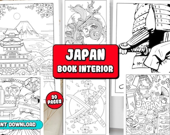 Páginas para colorir do Japão: Livro de colorir sobre a cultura japonesa, espadas japonesas, pontos turísticos do Japão antigo, comidas famosas (30 páginas)