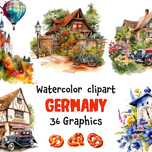 Germany Watercolor Clipart, German cars, Travel, 36 SVG, 36 PNG ( transparent background) | Source file | Digital Download | Commercial Use