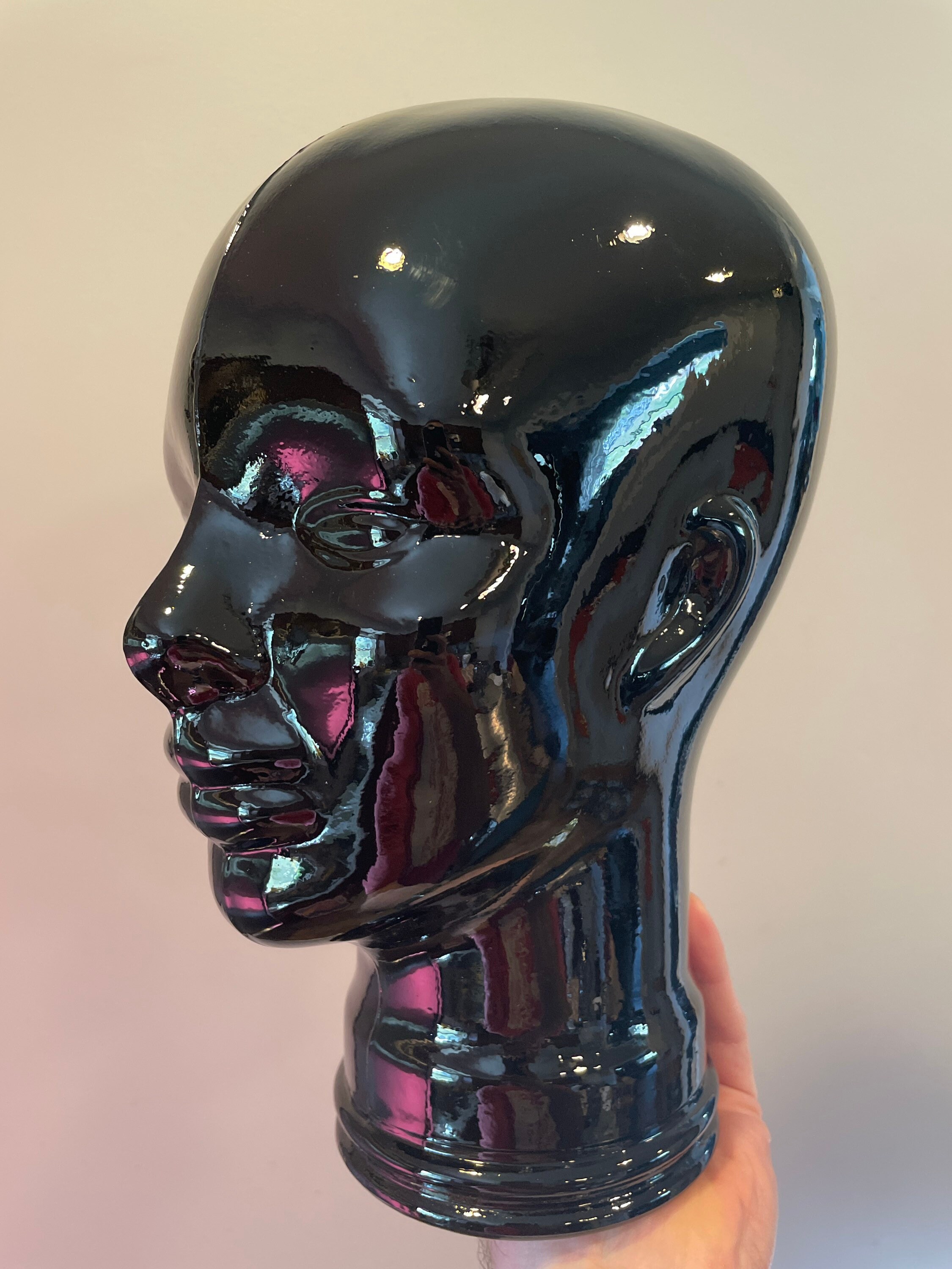 Glass Mannequin Head Black Glass Head Life Size FREE SHIPPING Etsy