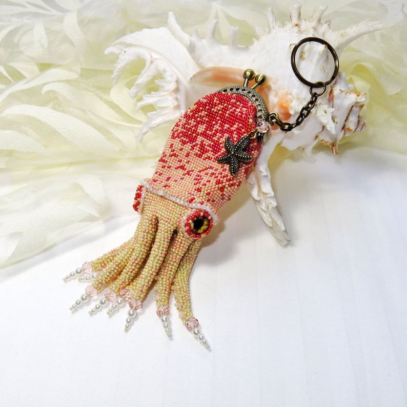 Accessory for a bag Cuttlefish. Keychain coin purse Squid from beads