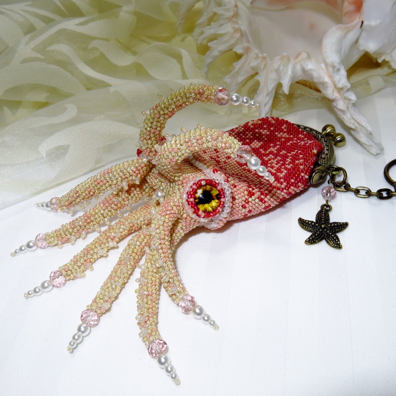 Accessory for a bag Cuttlefish. Keychain coin purse Squid from beads