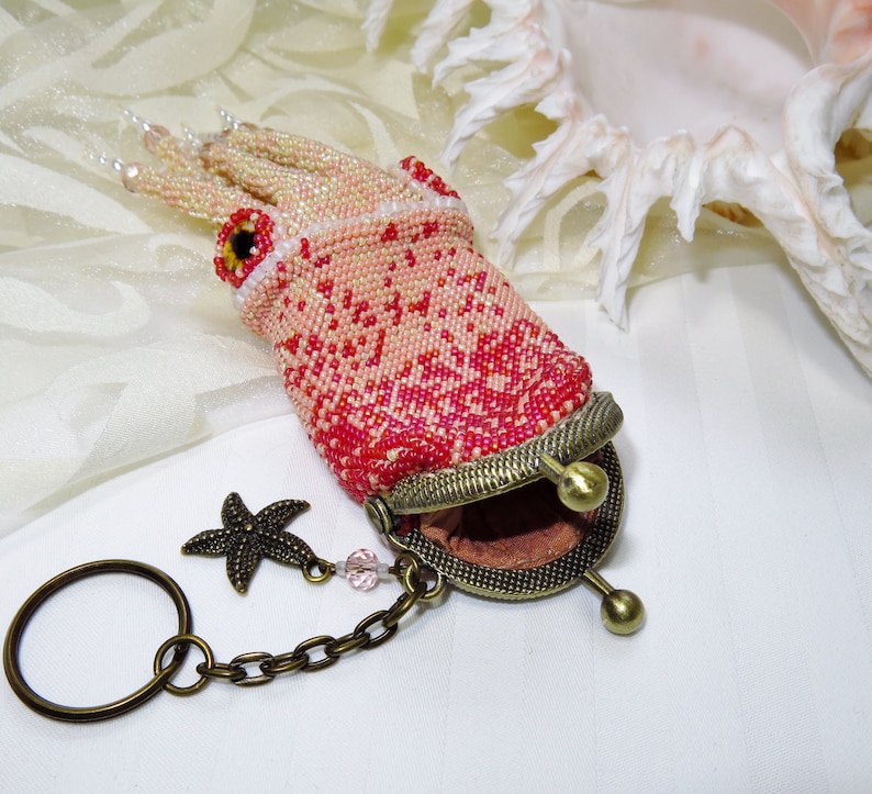 Accessory for a bag Cuttlefish. Keychain coin purse Squid from beads