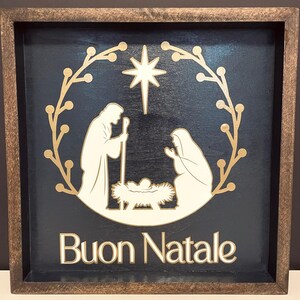 Buon Natale " Merry Christmas  " Nativity ( Gold ) : Rustic Framed Sign - Christmas Sign, Home Decor, Christmas Gift