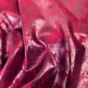 Metallic Sparkle Dark Silver Gray on Red Leather Sheet, Genuine Leather Sheets for Craft, Holiday Leather Print