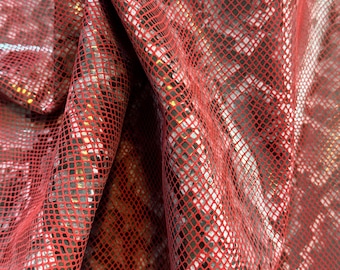 Red and  Blackish  background Snake Print Leather, Print Leather, Genuine Leather Sheets for Craft